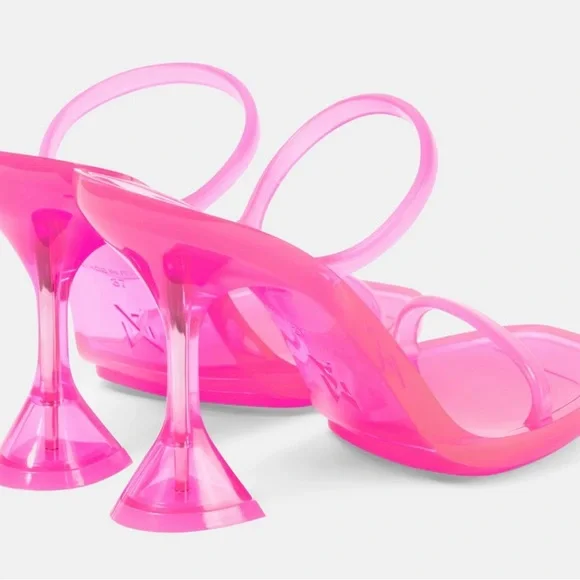 Amina Muaddi Brito PVC Heeled Sandals EU 38 US 7.5 Hot Pink Barbie New - Picture 4 of 10